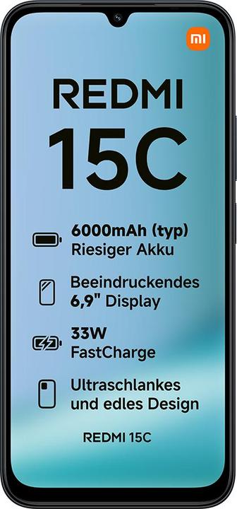 Actual product image Xiaomi Redmi 15C 4G (256 GB, Midnight Black, 6.90", Dual SIM, 4G)
