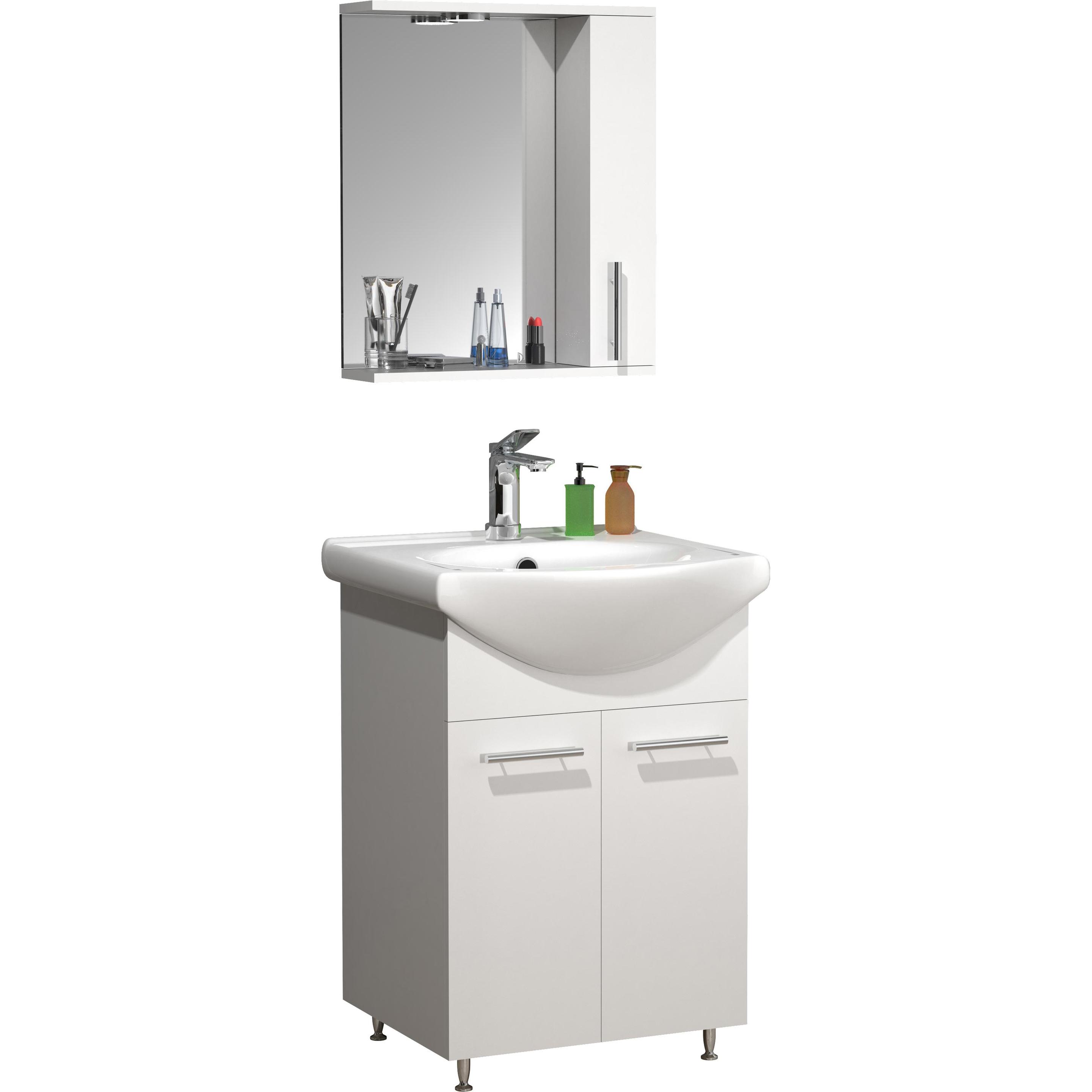 VCM, Badmöbelset, 3-tlg. Waschplatz Waschtisch Badmöbel Set Waschbecken Spiegelschrank Drehtüren Lisalo M