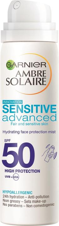 Produktbild Garnier Ambre Solaire - Sensitive Adv. Sun Protection Mist Face 75ml - SPF 50 (Sonnenspray, SPF 50, 75 ml)