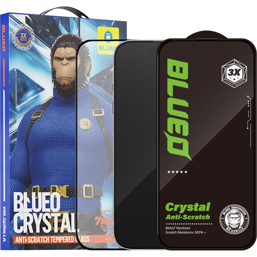 Blueo - Crystal Anti-Scratch Glass - iPhone 15 Pro - Black (1 pz., Apple iPhone 15 Pro), Pellicola protettiva smartphone, Nero