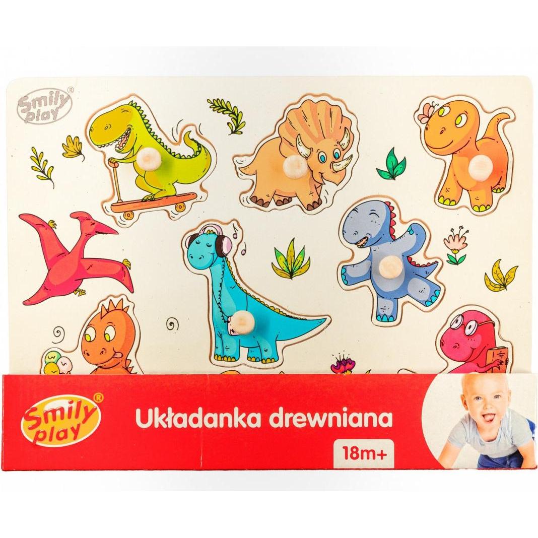 Thumbnail - Smily Spielen Sie Holzpuzzle mit Stecknadeln, Dinosaurier-Spiel (7 Teile)