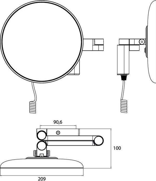 Actual product image Emco LED shaving/cosmetic mirror EVO round, wall model, 2-arm 5-fold chrome