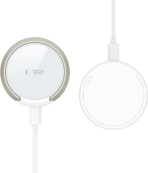Actual product image Tech-Protect QI15W-A33 inductive charger with MagSafe and stand with USB-A / USB-C cable - white (15 W)