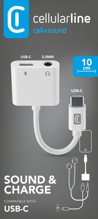 Actual product image Cellularline Sound & Charge Type-C/ 3.5mm Adapter White (3.5mm jack, USB-C, USB-C)