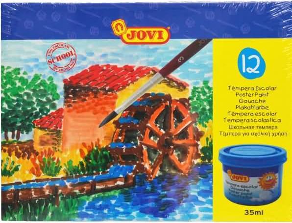 Produktbild Jovi Plakatfarbe / Tempera Set Schule VE=12 Farben a 35ml + Pinsel (420 ml)