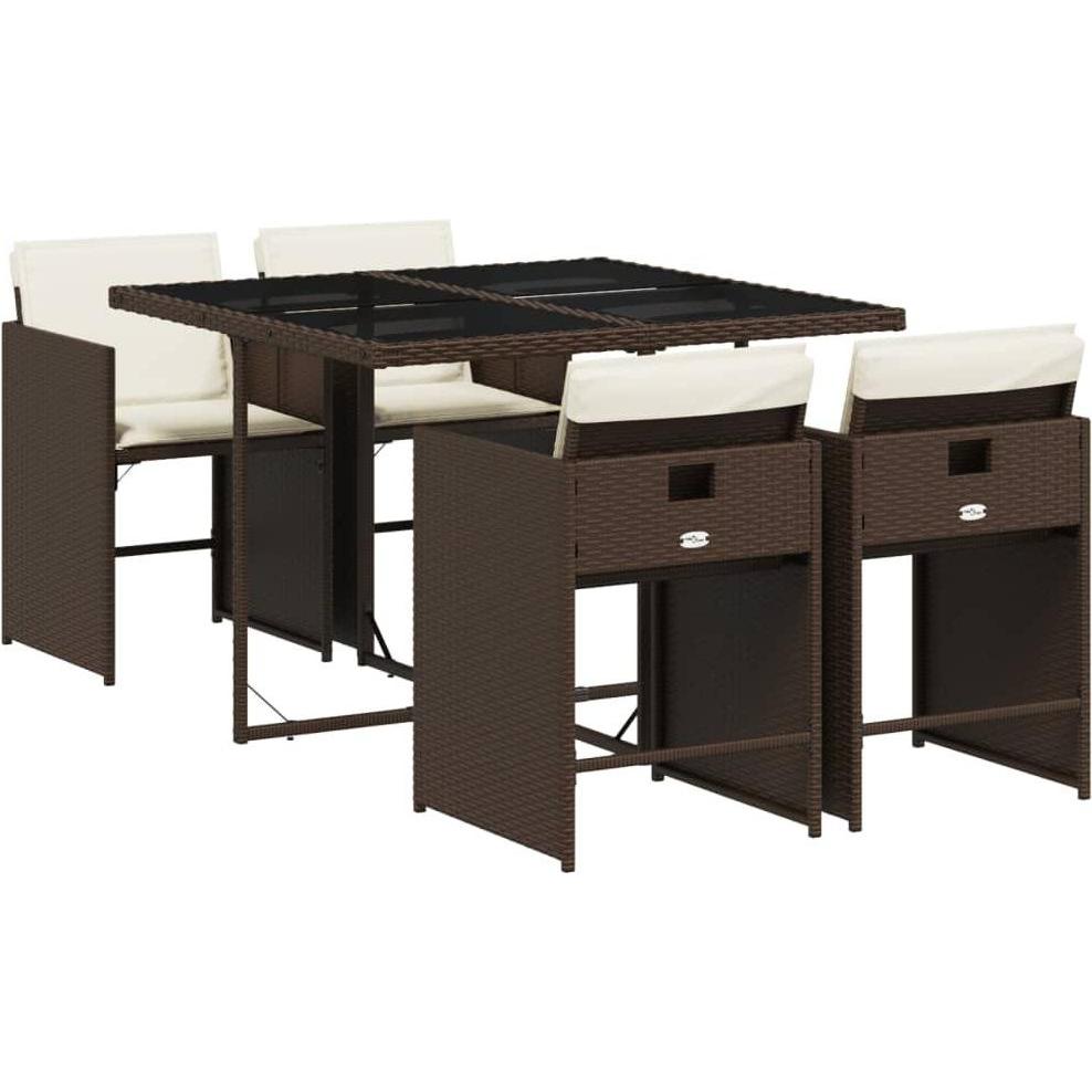 VidaXL, Gartentisch + Balkontisch, Gartenmöbel Essgruppe Gartengarnitur Sitzgruppe 5-tlg. Braun Poly Rattan (110 cm)