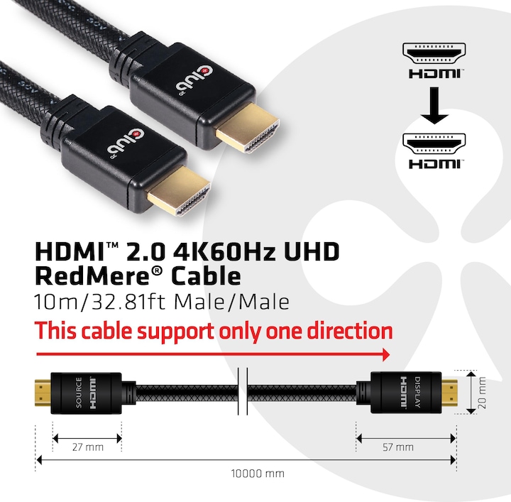 Produktbild Club 3D HDMI 2.0 4K60Hz RedMere-Kabel 10 m (10 m, HDMI)