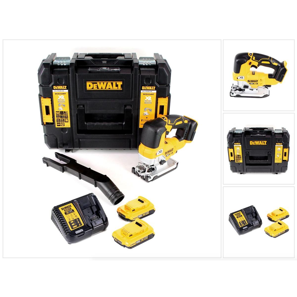 DeWalt, Stichsäge, DCS 334 D2 Akku Pendelhub Stichsäge 18V Brushless + 2x Akku 2,0Ah + Ladegerät + TSTAK