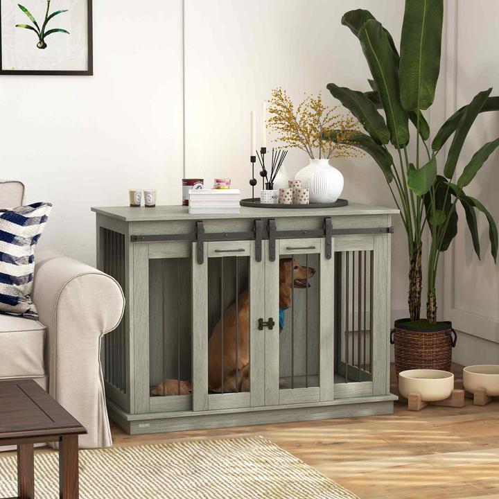 Produktbild PawHut Hundekäfig MDF, Stahl Grau (Hundezwinger)