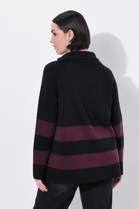 Produktbild Ulla Popken Pullover, Blockstreifen, Rollkragen, Zipper (54)