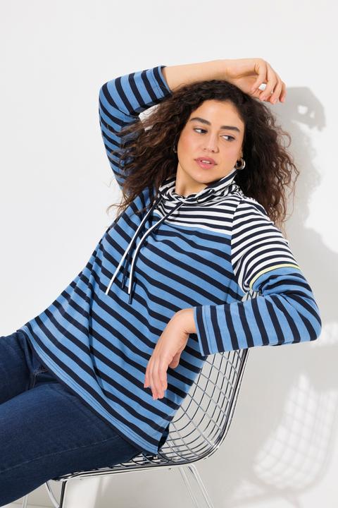 Produktbild Ulla Popken Shirt, Ringelmix, Stehkragen, Langarm, hinten länger (46, 48)