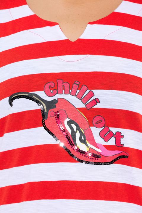 Immagine prodotto Ulla Popken Maglia classica a righe con peperoncino, scollo a V e maniche a 3/4 (46, 48)