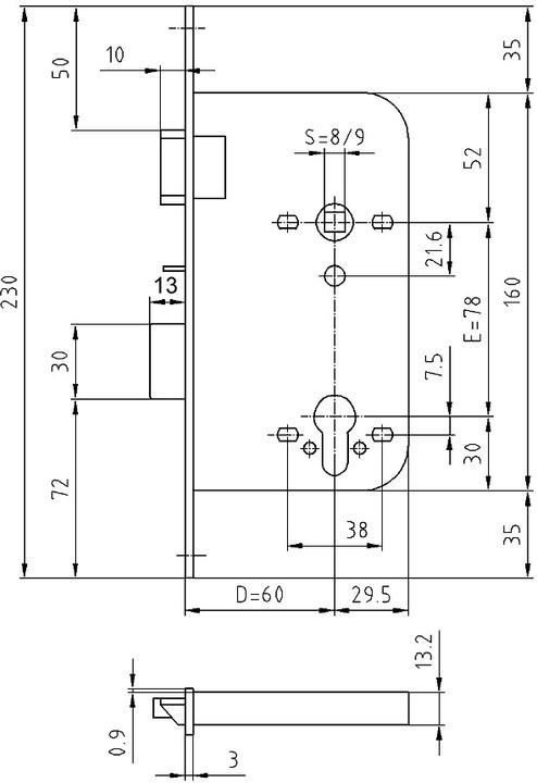 Actual product image Glutz Security mortise locks 1107 (Mortise lock)