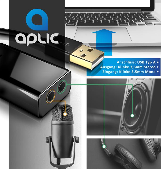 Immagine prodotto Aplic Scheda audio Virtual 7.1 Surround, USB mini esterna, Dynamic 3D Surround, ingresso da 3,5 mm (USB 2.0)