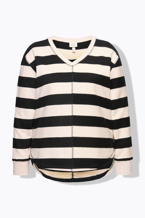 Produktbild Ulla Popken Sweater, Ringel, V-Ausschnitt, Langarm (54)