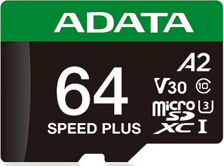 Actual product image Adata microSD 64GB Speed Plus UHS-I U3 + adapter (64 GB, microSDXC, U3, UHS-I)