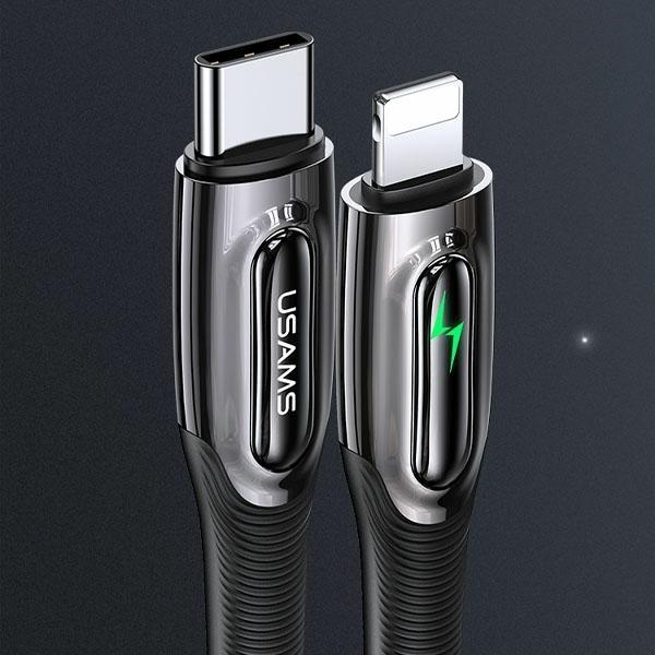 Actual product image Usams Cable pleciony USB-C na Lightning Smart Power-off 20W PD Cable 1.2m czarny/black SJ518USB01 (U (1.20 m, 20 W)
