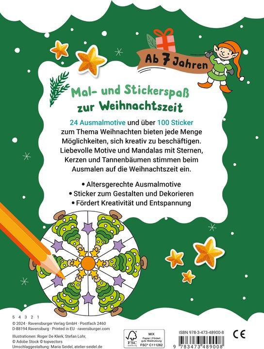 Produktbild Ravensburger Mein liebstes Weihnachtsmalheft mit Stickern ab 7