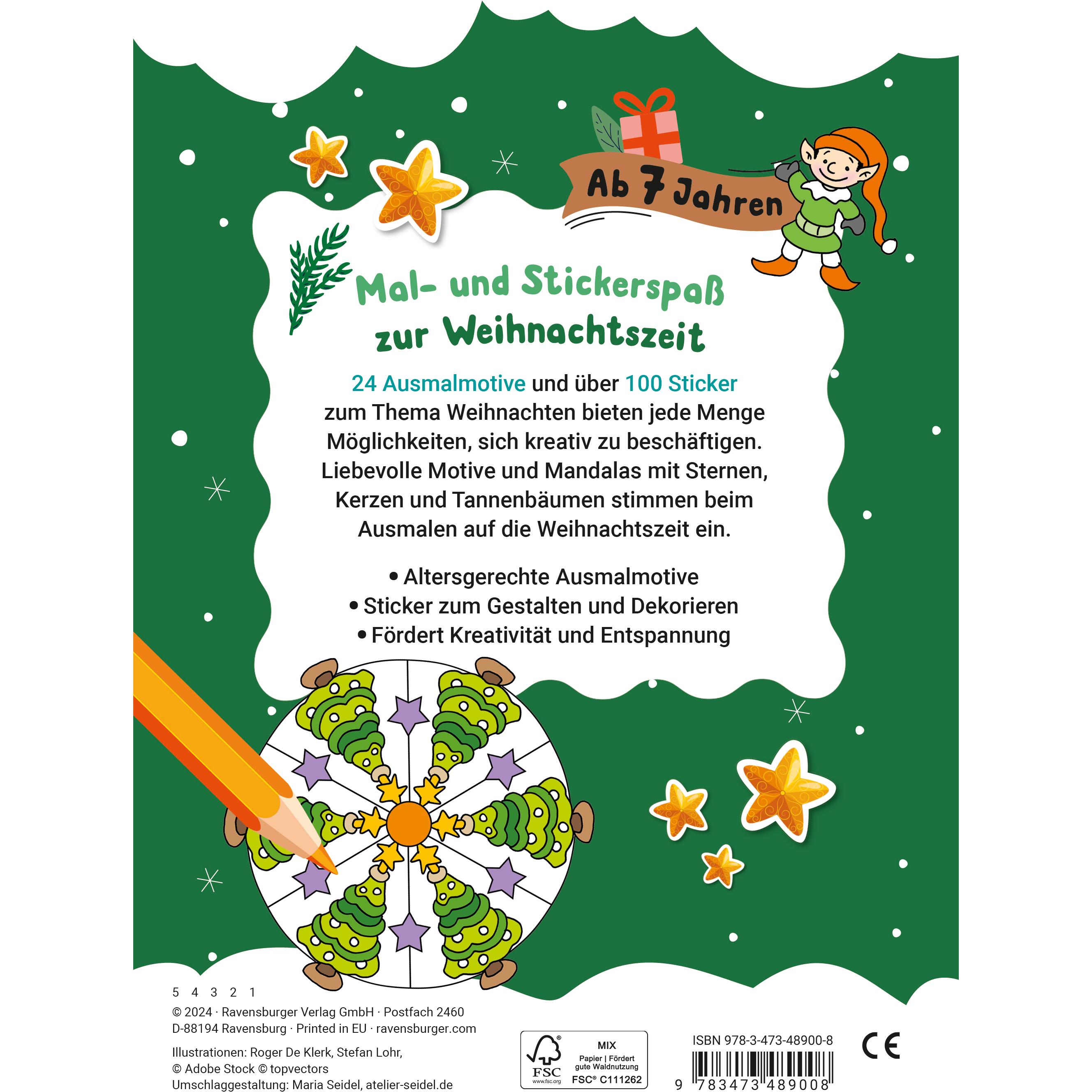 Thumbnail - Ravensburger Mein liebstes Weihnachtsmalheft mit Stickern ab 7