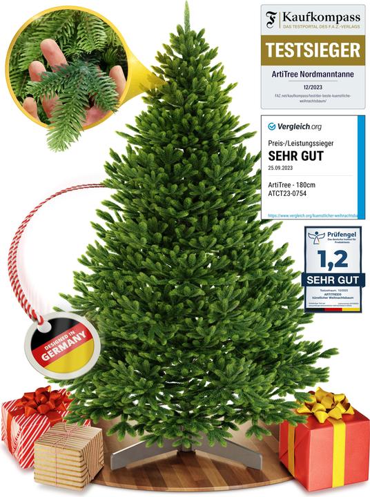 Image du produit Artitree Sapin de Noël 180 cm avec support en bois FSC (180 cm)
