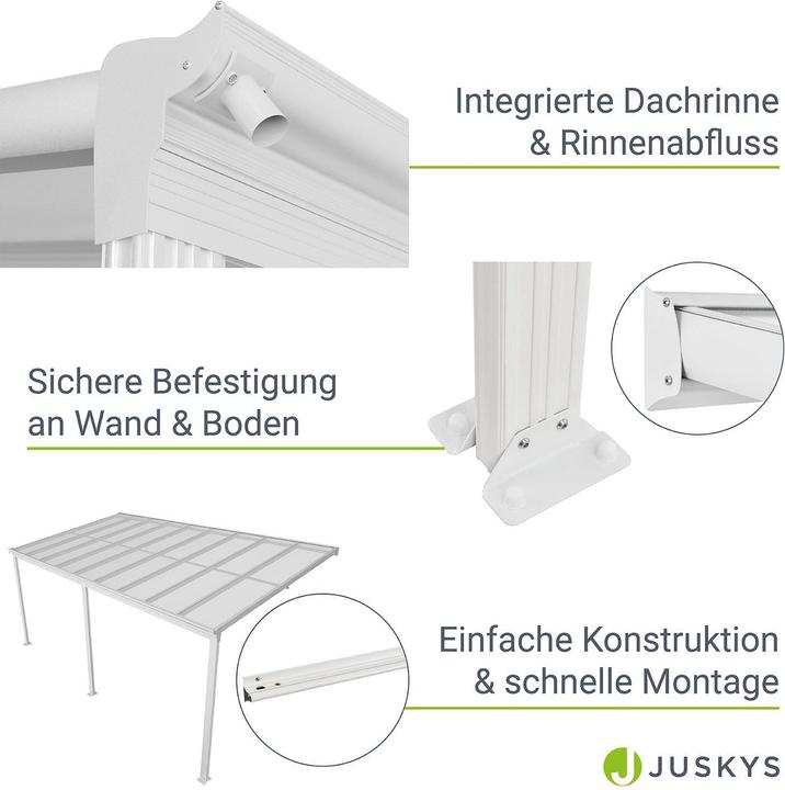 Image du produit Juskys Aluminium Terrassendach Borneo 5,5x3m mit Doppelsteg-Platten - Weiss