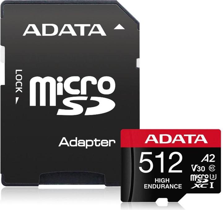 Actual product image Adata High Endurance 512 GB microSDXC (UHS-I U3, Class 10, V30, A2) (512 GB, microSDXC, U3, UHS-I)