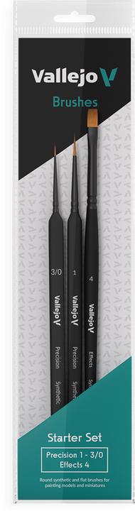 Produktbild Vallejo BRUSH SET / PRECISION - START SET ROUND NO.1, 3/0 TRIANGULAR HANDLE, FLAT NO.4, SYNTHETICS