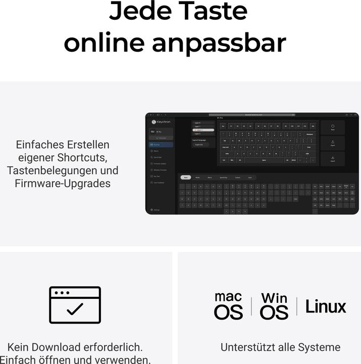 Produktbild Keychron B1 Pro Ultra-Slim Wireless Tastatur Space Gray de (DE, Kabelgebunden, Kabellos)