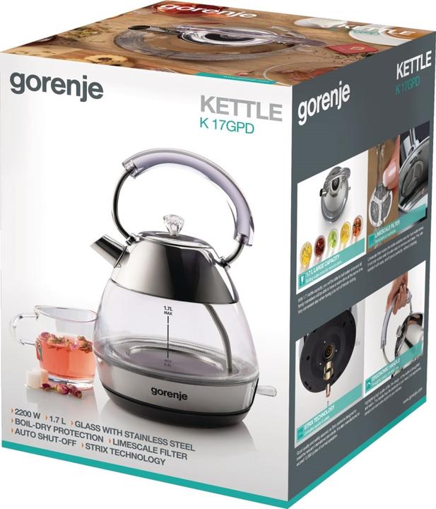 Produktbild Gorenje K17GPD Kettle, Electric, Capacity 1.7 L, Power 2200 W, Stainless Steel (1.70 l)