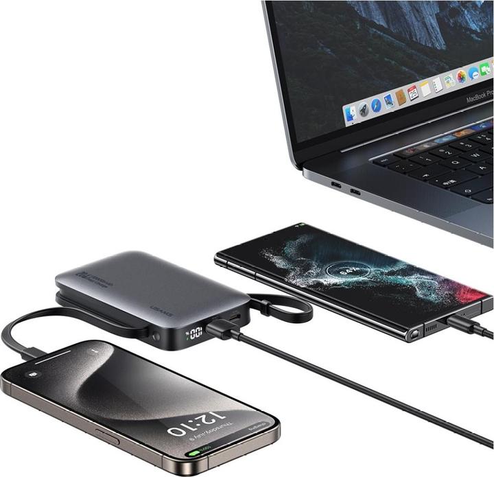 Actual product image Usams Powerbank XR Series CD228 10000mAh 20W + kabel USB-C/Lightning czarny (10000 mAh, 20 W, 37 Wh)
