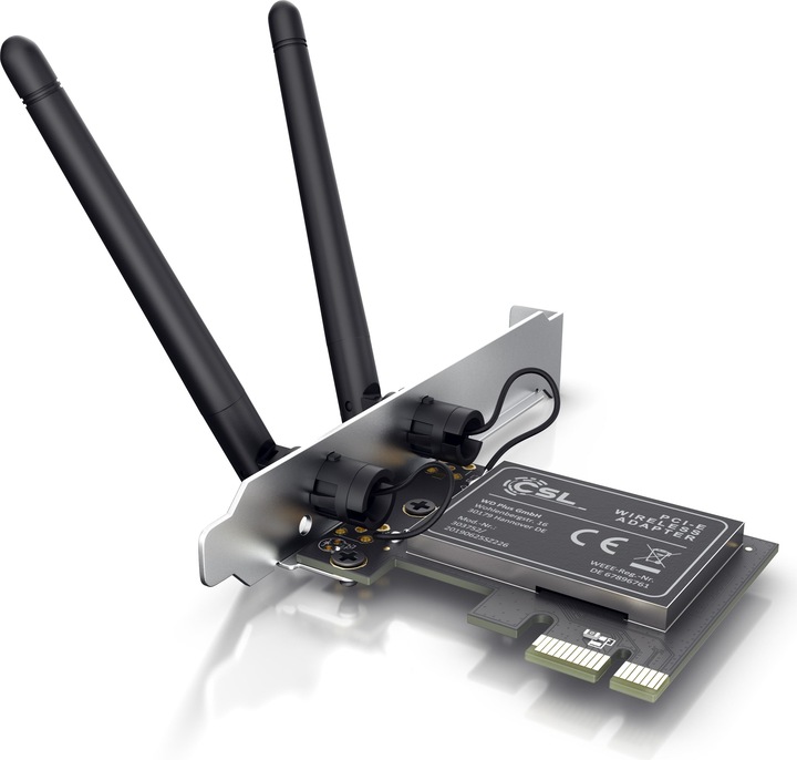 Produktbild CSL WLAN Netzwerkkarte 2,4 Ghz PCIe, 300 Mbit/s WiFi Adapter Karte mit 2x Externen Antennen (Mini PCI Express)