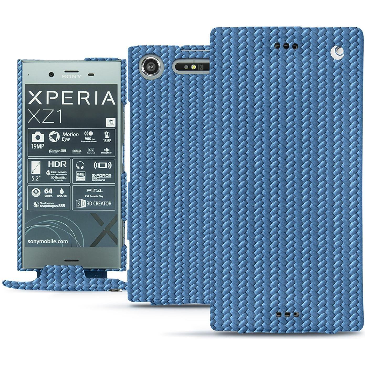 Noreve Lederschutzhülle vertikal (Sony Xperia XZ1), Smartphone Hülle, Blau