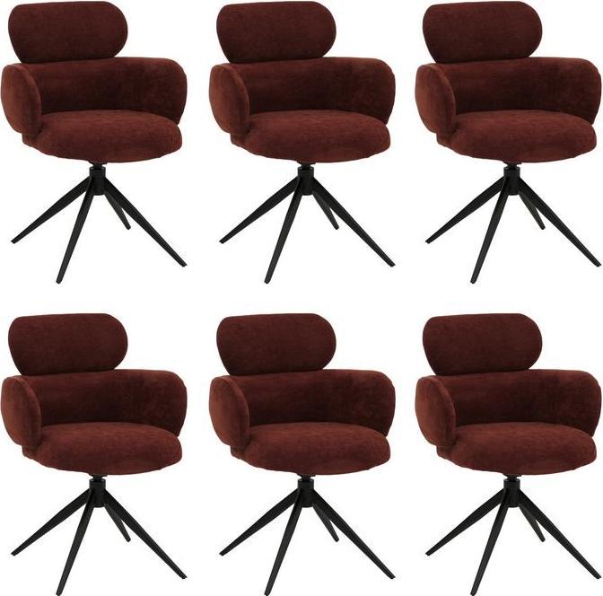 Immagine prodotto Mendler 6er-Set Esszimmerstuhl HWC-O77, drehbar Auto-Return, Stoff (310g/m²) Chenille Öko-Tex– rotbraun