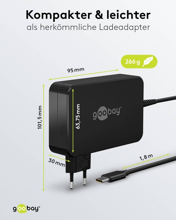 Immagine prodotto Goobay Caricabatterie USB-C per laptop 90 W nero (90 W)