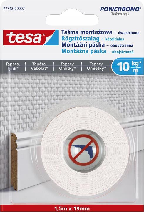 Actual product image tesa 77742-00002-00 SMS Permanent double-sided mounting tape for textured surfaces, white (19 mm)