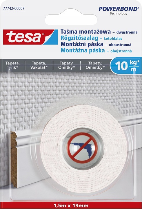 Produktbild tesa 77742–00002–00 SMS Permanent Doppelseitiges Montage-Klebeband für strukturierte Oberflächen, We (19 mm)