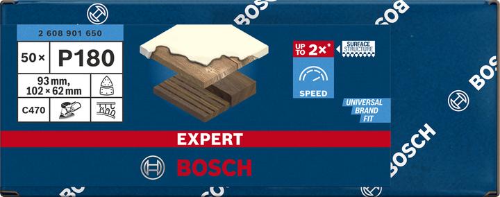 Immagine prodotto Bosch Professional Zubehör Carta vetrata EXPERT C470, 102 x 62/93 mm, G 180, 50 pezzi (180)