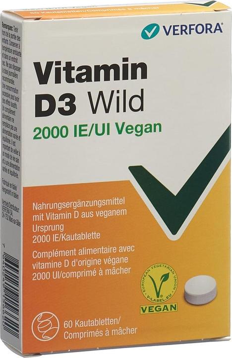 Wild Pharma Vitamine D3 sauvage en comprimés 2000 UI végétalien (60 pièce(s), Cachets, 20 g)