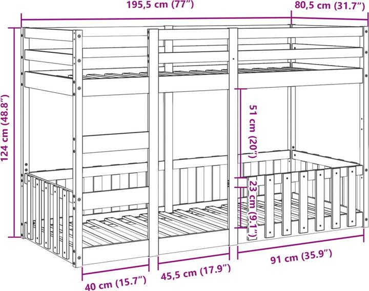 Image du produit vidaXL Etagenbett (75 x 190 cm)