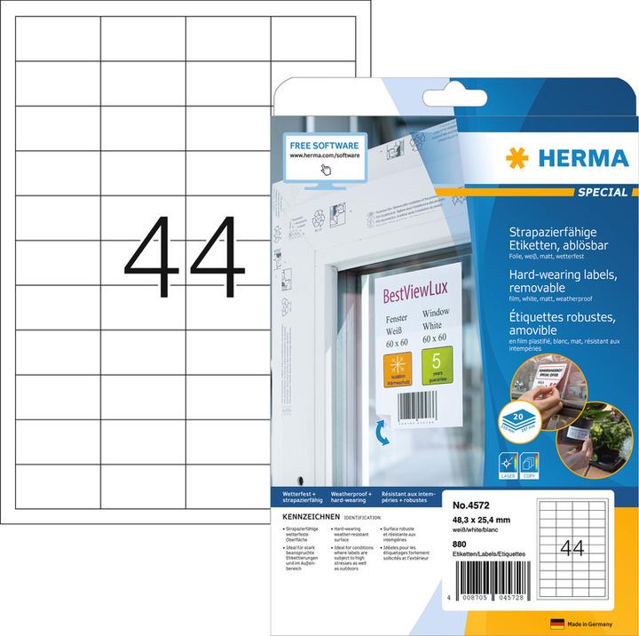 Produktbild HERMA Wetterfeste Etiketten A4 ablösbar