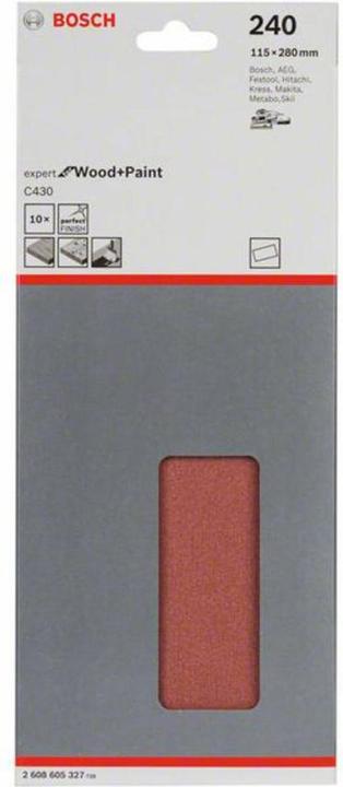 Produktbild Bosch Professional Zubehör Schleifblatt C430, 115 x 280 mm, 240, ungelocht, gespannt, 10er-Pack (240)