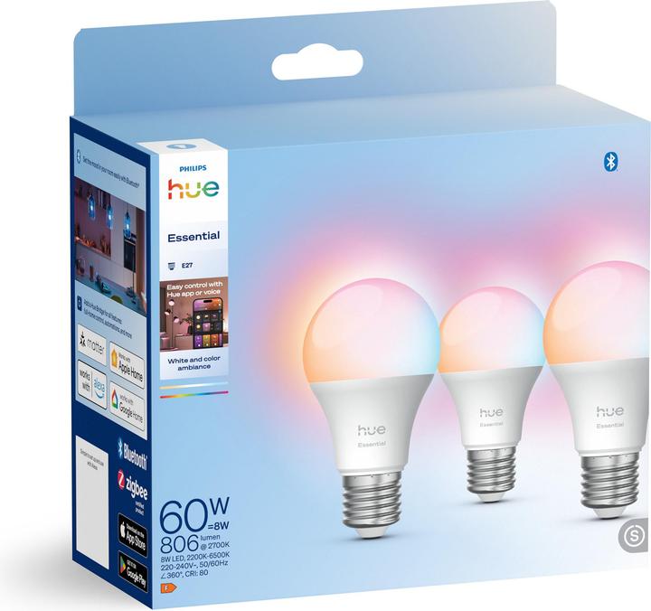 Actual product image Philips Hue Essential White & Color Ambiance (E27, 806 lm, 3x)