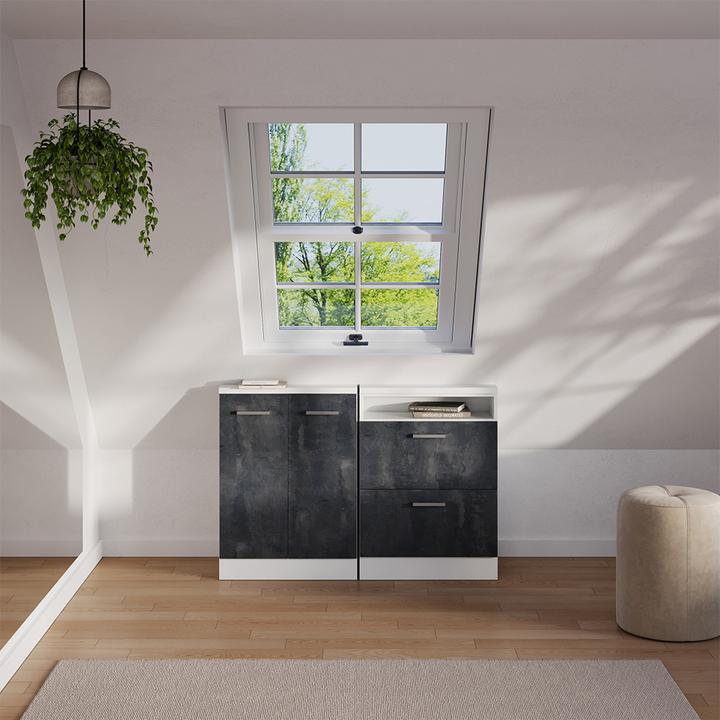 Produktbild Vichy Dachschrägenschrank Rion, Schwarz Beton/Weiss/Weiss, mit 2 Schubladen (46 x 60 x 81.60 cm)
