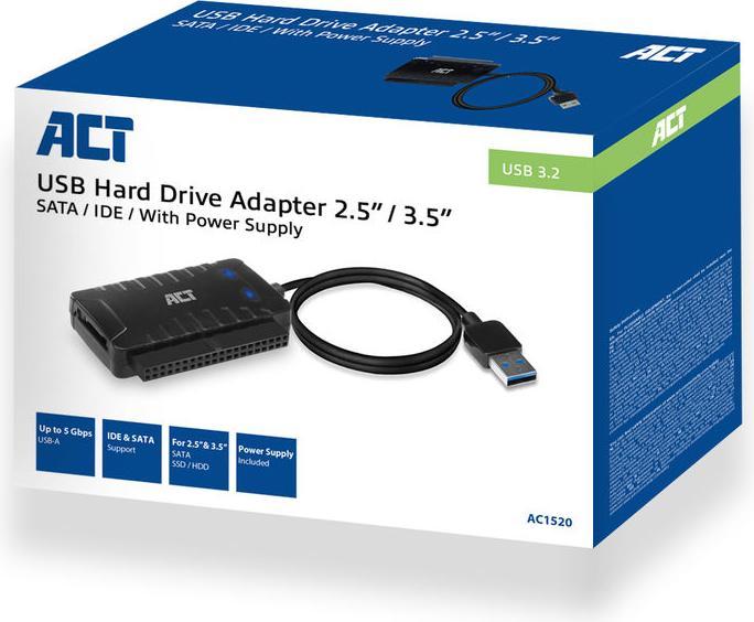 Produktbild ACT USB adapter cable to 2.5" and 3.5" SATA/IDE, with power supply (2.5", 3.5")