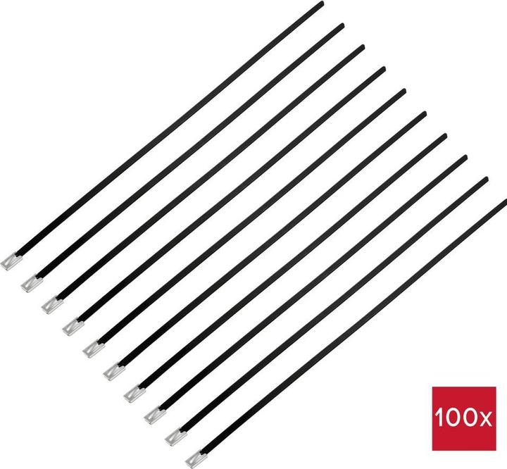 Actual product image Tru Components TC-12656544 Steel cable tie 290 mm 4.6 mm AISI 304 with coating (Metal cable ties, 290 mm, 100 pcs.)