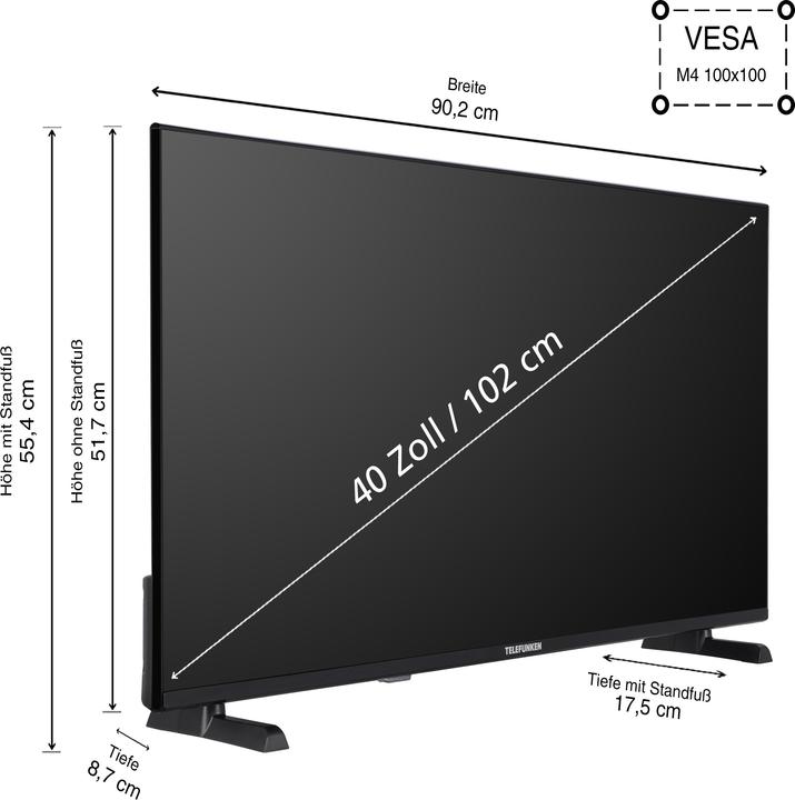 Produktbild Telefunken QLED Fernseher 40 Zoll Smart TV VIDAA QF40VP750S Full HD Fernseher HDR TV Triple-Tuner (40", QLED, Full HD)
