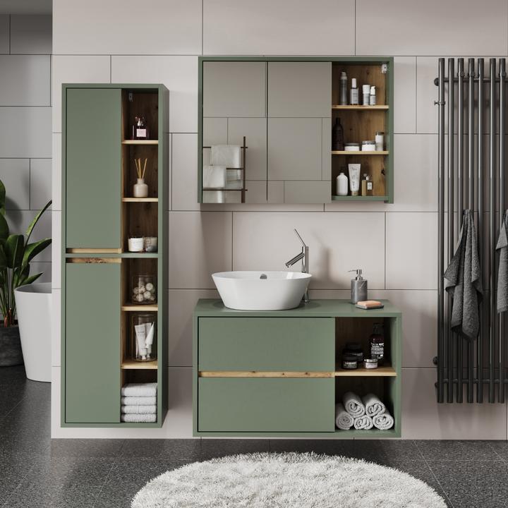 Actual product image Vicco Bathroom cabinet Viola, Green/anthracite, 50 x 170 cm with open shelves