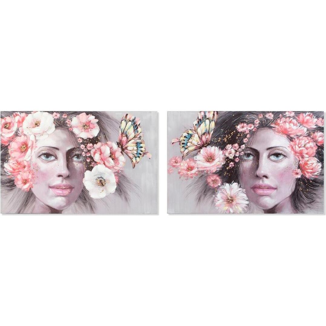 DKD Home Decor, Quadri, Painting Girl Flowers 120 x 3 x 80 cm Modern (2 Units) (120 x 3 cm)