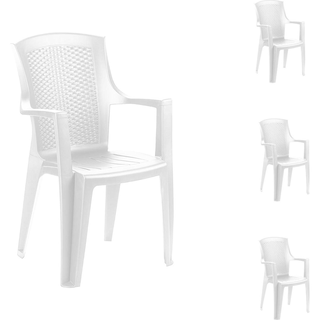 Thumbnail - Mojawo, Gartenstühle, 4er Stapelsessel Stapelstuhl Bistrostuhl Kunststoff Rattan-Optik Weiss