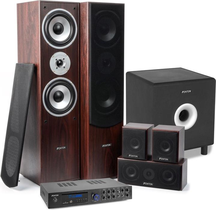 Fenton set home cinema - AV550BT 5.1 versterker met walnoot speakers en actieve subwoofer (Set, 200 W)